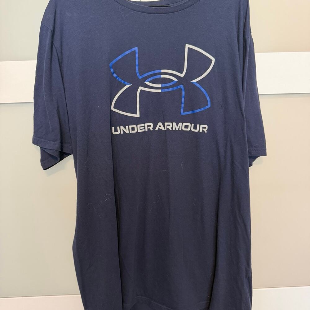 Under Armour Mens 3XL 3XLT Loose Fit Navy Blue Logo Graphic T Shirt Tee